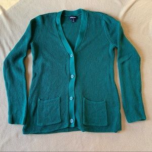 Lands’ End Drifter V Neck Cardigan W’s S in Emerald Green